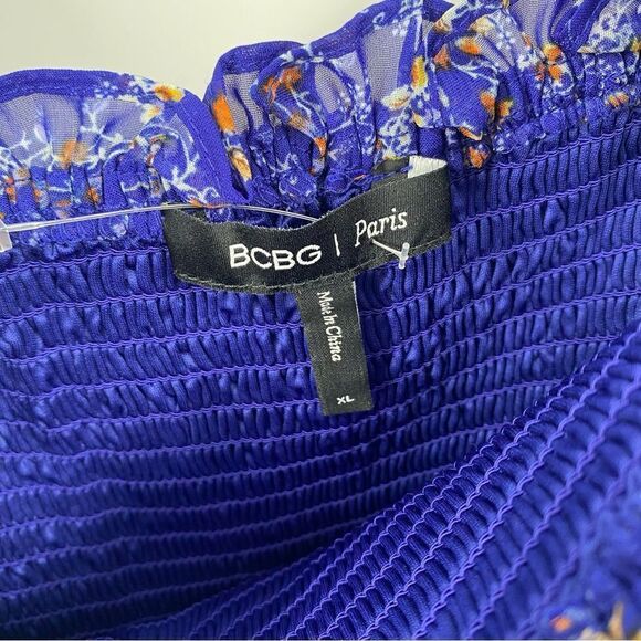 BCBG Paris Smocked Body Square Neck Long Sleeve Floral Mini Dress size XL 16-18 - Picture 4 of 7